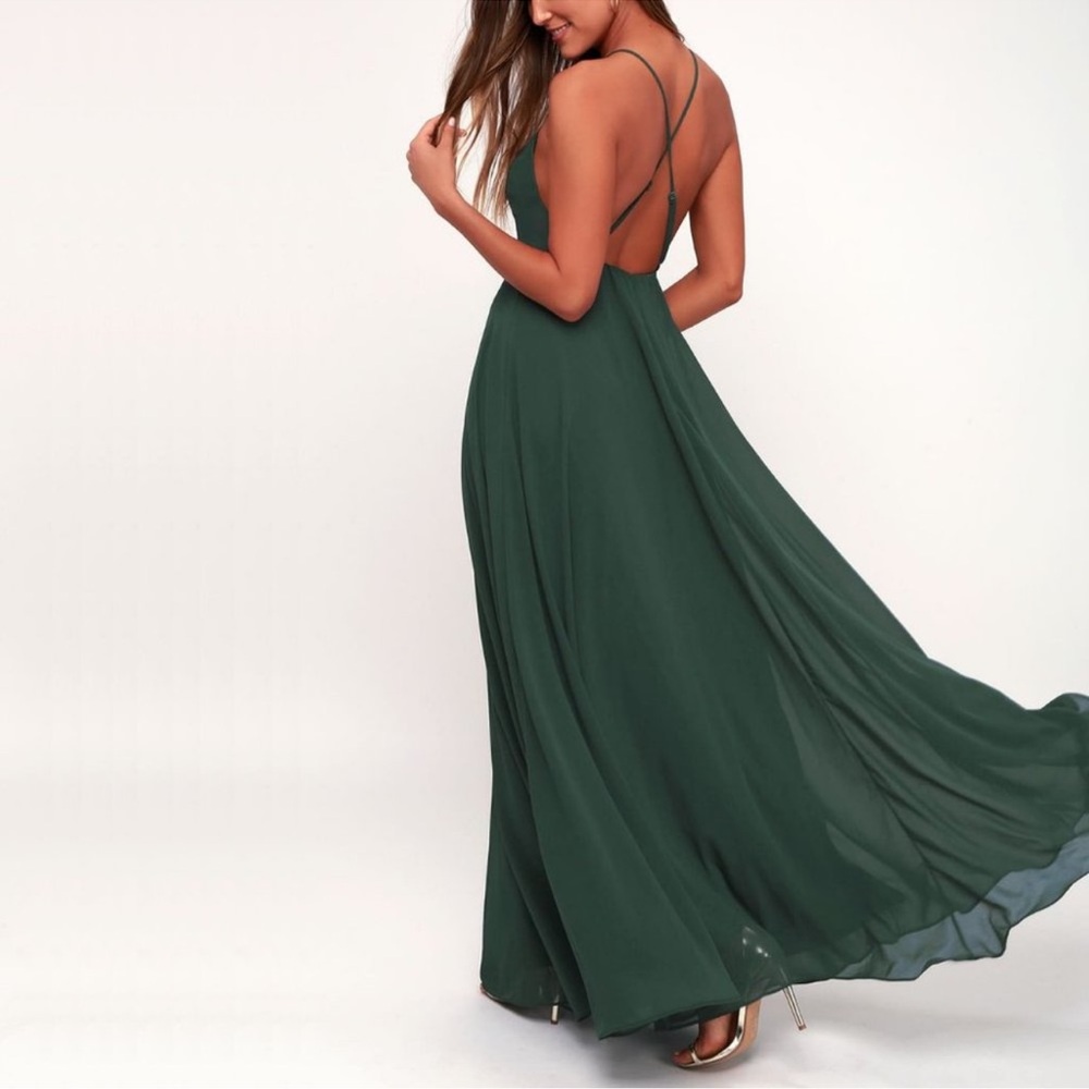Lulus Dark Green Maxi Halter Dress, Size M